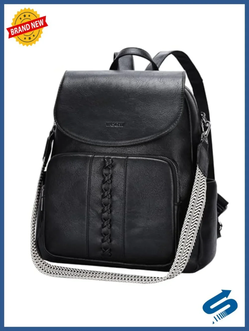 Vegan Leather Flap Backpack Purse with Guitar Strap Convertible Handbag